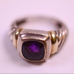 David Yurman Noblesse Amethyst Cable Ring Sterling Silver 14K Gold Accent (R723)